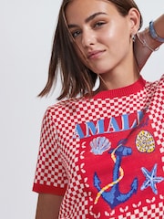 Red Gingham Summer Graphic Print Crew Neck T-Shirt - Image 5 of 7