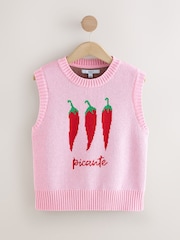 Bright Pink Chilli Pepper Graphic Print Crew Neck Knitted Tank - Image 5 of 7
