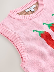 Bright Pink Chilli Pepper Graphic Print Crew Neck Knitted Tank - Image 6 of 7