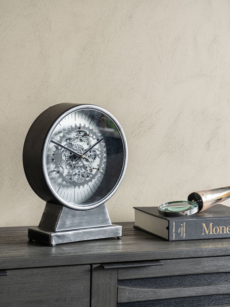 Libra Interiors Black Nickle Palladium Mantel Clock with Moving Dials - Image 1 of 6