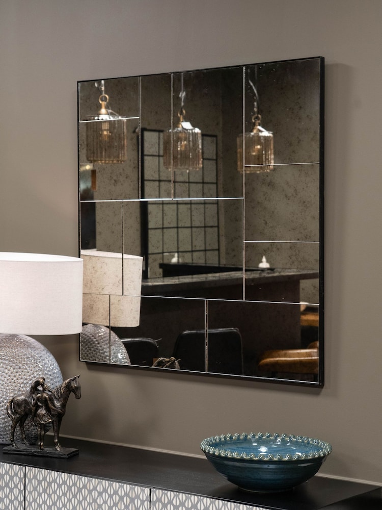 Libra Interiors Metal Black Mercia Antique Finish Mirror 100x100cm - Image 1 of 5