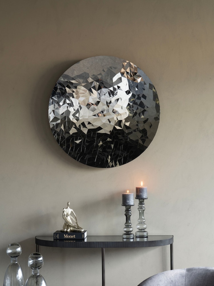 Libra Interiors Silver Stainless Steel Mosaic Wall Disc - Image 1 of 3