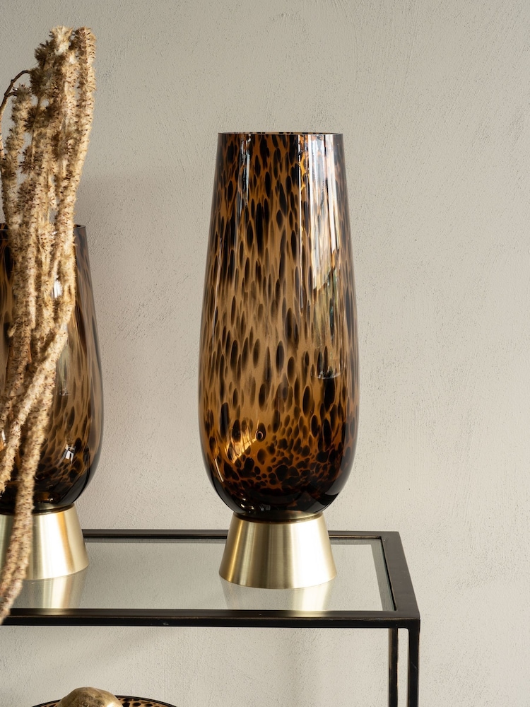 Libra Interiors Brown Black Savanna Glass Vase with Brass Base - Image 1 of 5 Libra Interiors Brown Black Savanna Glass Vase with Brass Base - Image 1 of 5