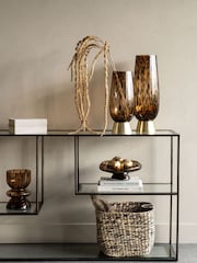 Libra Interiors Brown Black Savanna Glass Vase with Brass Base - Image 3 of 5