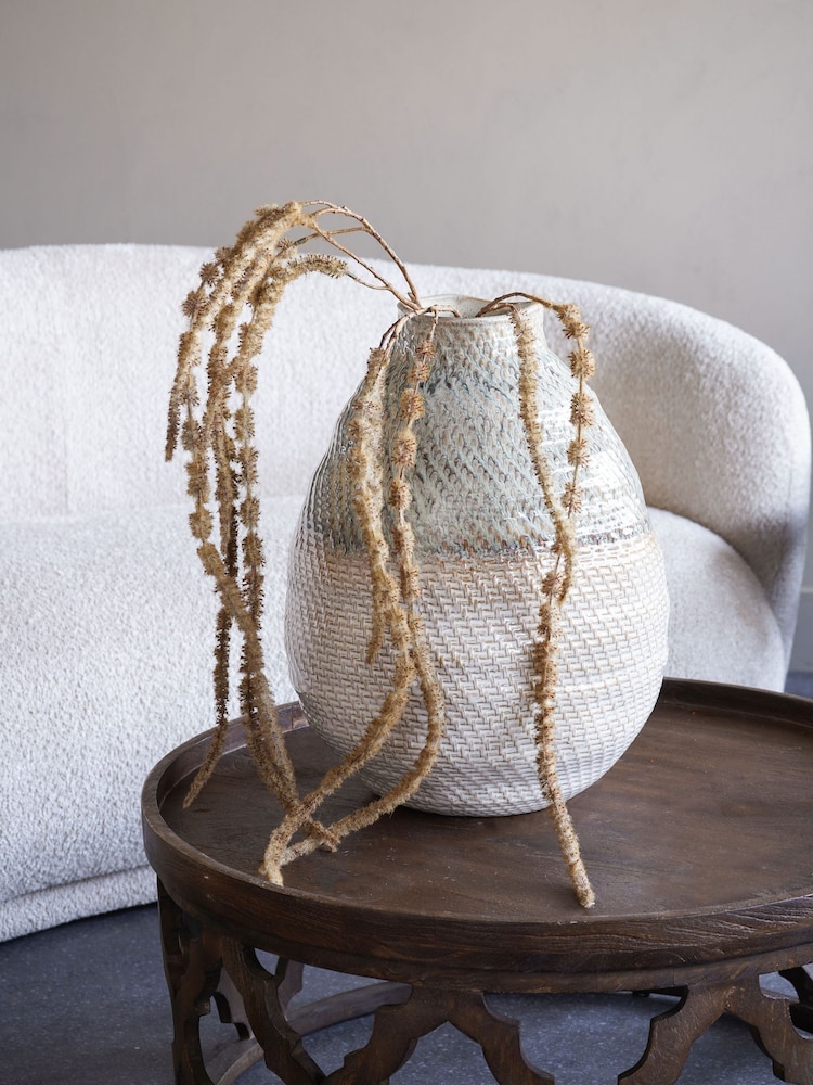 Libra Interiors White Taupe Extra Large Ceramic Woven Vase - Image 1 of 1