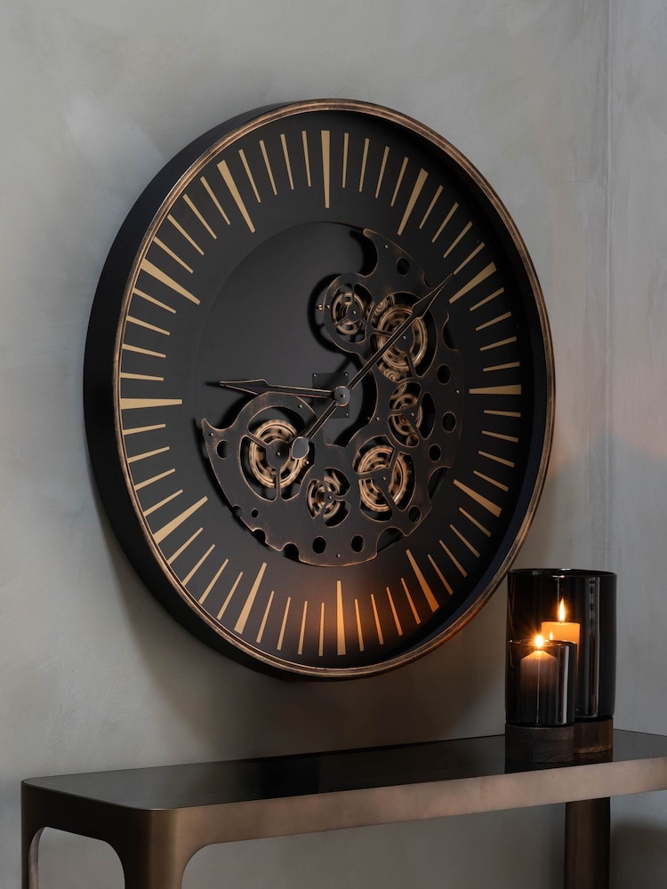 Libra Interiors Black Gold Palladium Wall Clock with Moving Dials 80cm - Image 1 of 5