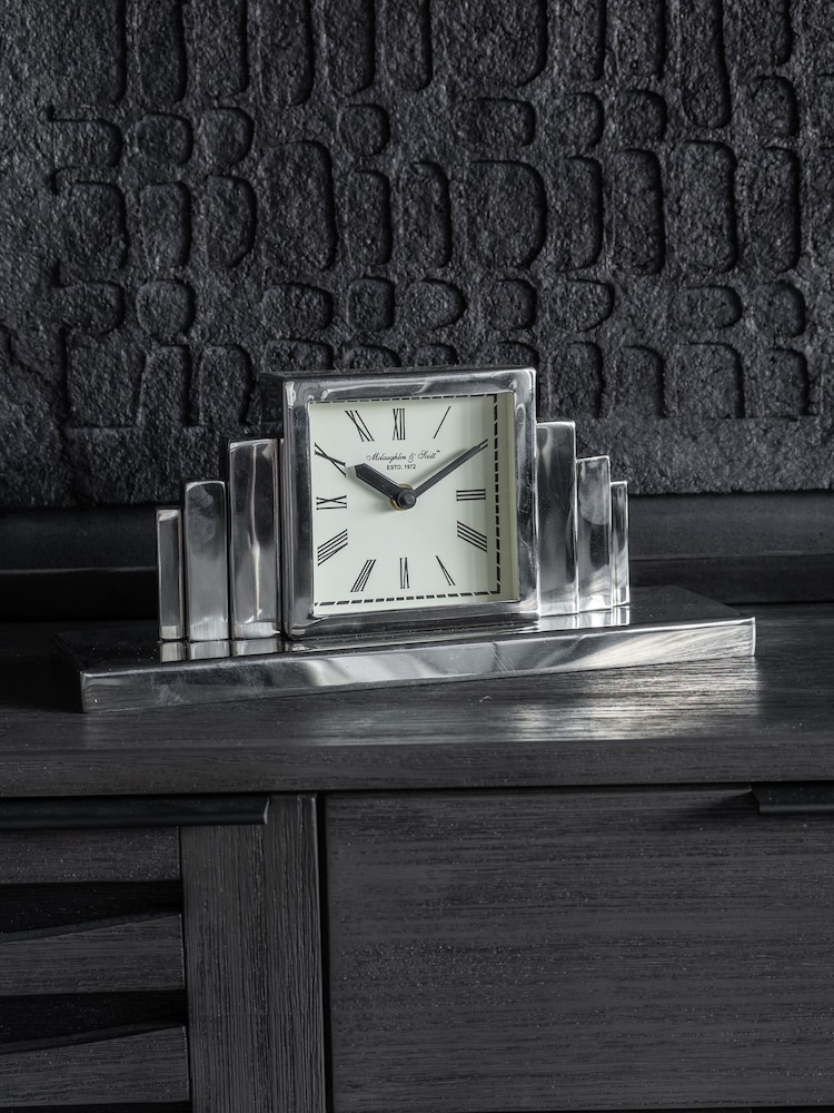 Libra Interiors Silver Plaza Nickel Mantel Clock - Image 1 of 5