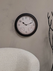 Libra Interiors Antique Brown Outdoor Antiqued Metal Clock with Temperature and 31.6cm - Image 1 of 6