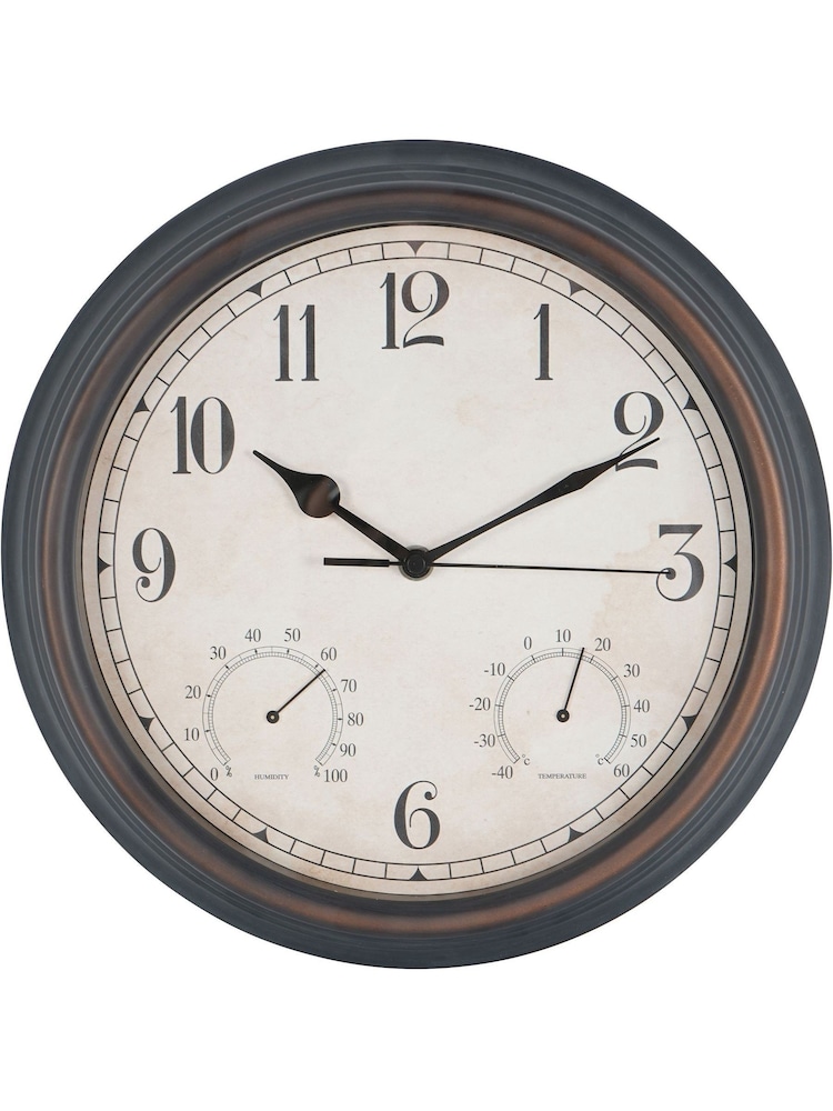 Libra Interiors Antique Brown Outdoor Antiqued Metal Clock with Temperature and 31.6cm - Image 2 of 6