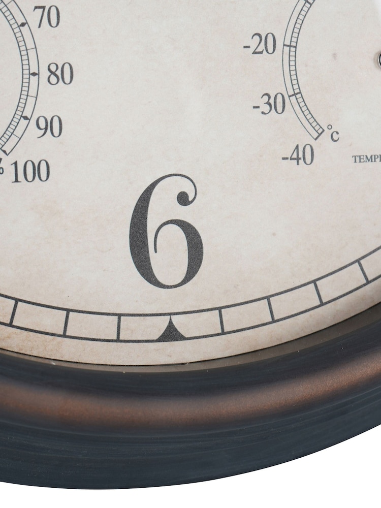 Libra Interiors Antique Brown Outdoor Antiqued Metal Clock with Temperature and 31.6cm - Image 6 of 6