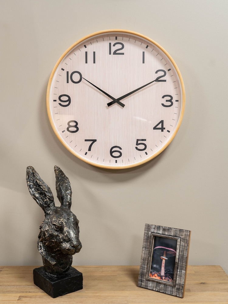 Libra Interiors Light Natural Grain Effect Clock 53cm Effect Clock 53cm - Image 1 of 6 Libra Interiors Light Natural Grain Effect Clock 53cm Effect Clock 53cm - Image 1 of 6