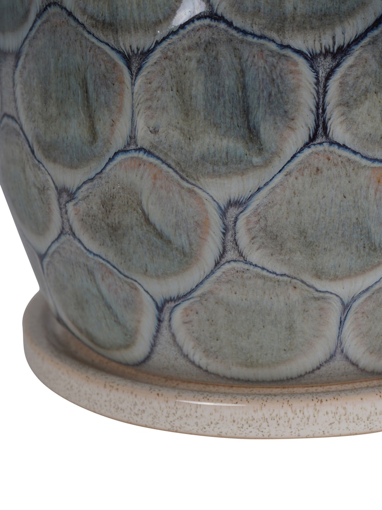 Libra Interiors White Blue Grey Armadillo Azure Ceramic Planter with Base Large - Image 5 of 5 Libra Interiors White Blue Grey Armadillo Azure Ceramic Planter with Base Large - Image 5 of 5