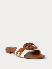 Lauren Ralph Lauren Alegra Two Tone Leather Tan Brown Sandals Sliders - Image 1 of 4