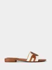 Lauren Ralph Lauren Alegra Two Tone Leather Tan Brown Sandals Sliders - Image 2 of 4