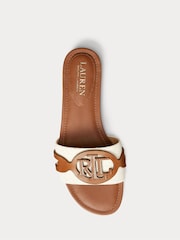 Lauren Ralph Lauren Alegra Two Tone Leather Tan Brown Sandals Sliders - Image 3 of 4