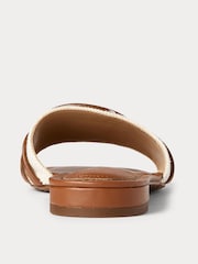Lauren Ralph Lauren Alegra Two Tone Leather Tan Brown Sandals Sliders - Image 4 of 4