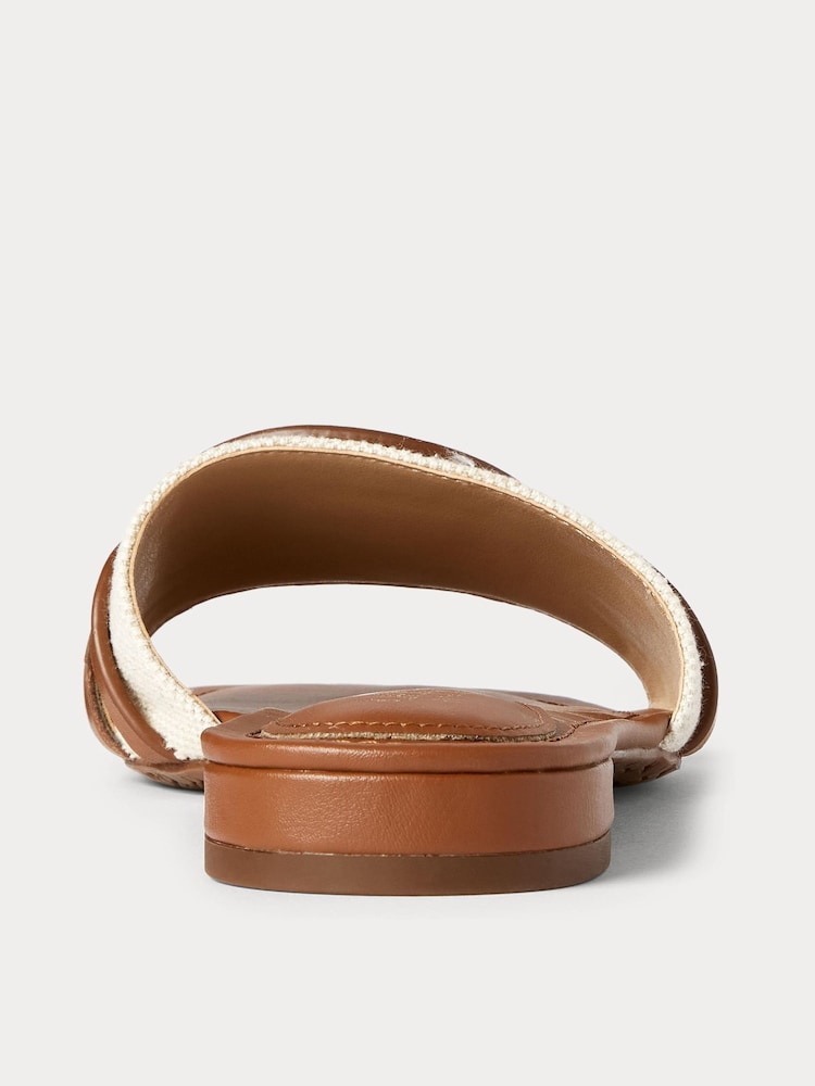Lauren Ralph Lauren Alegra Two Tone Leather Tan Brown Sandals Sliders - Image 4 of 4