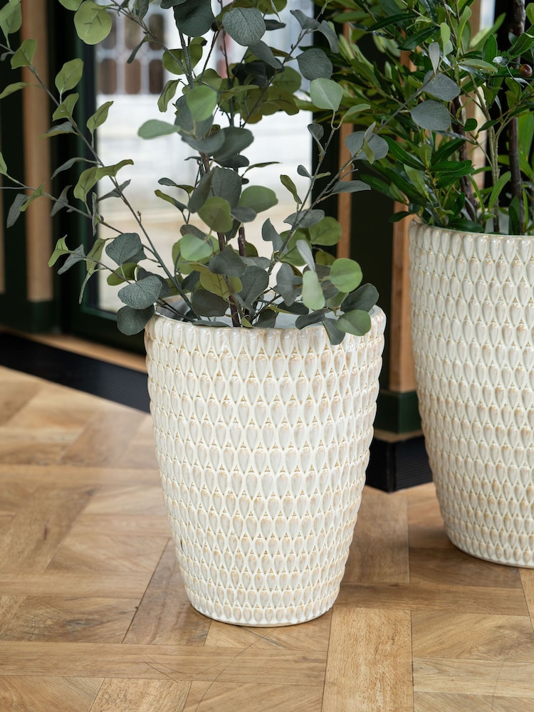 Libra Interiors Cream Mediterranean Reactive Glaze Ceramic Large Planter - Image 1 of 4