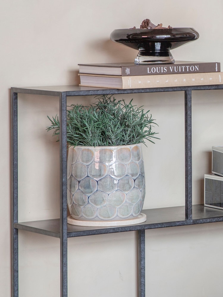Libra Interiors White Blue Grey Armadillo Azure Ceramic Planter with Base Medium - Image 1 of 5