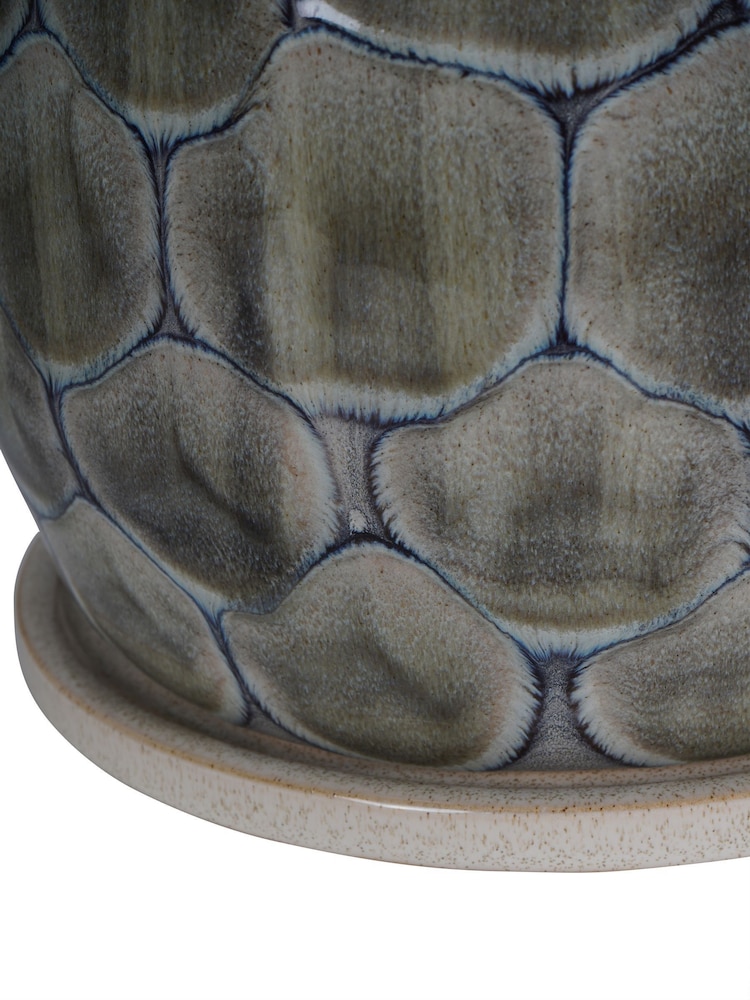 Libra Interiors White Blue Grey Armadillo Azure Ceramic Planter with Base Medium - Image 5 of 5