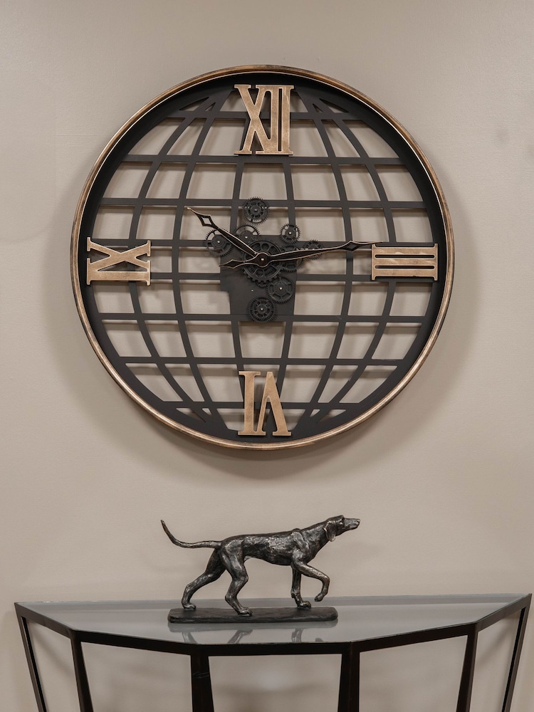 Libra Interiors Black Open Wall Clock Globe and Numerals 100cm - Image 1 of 6
