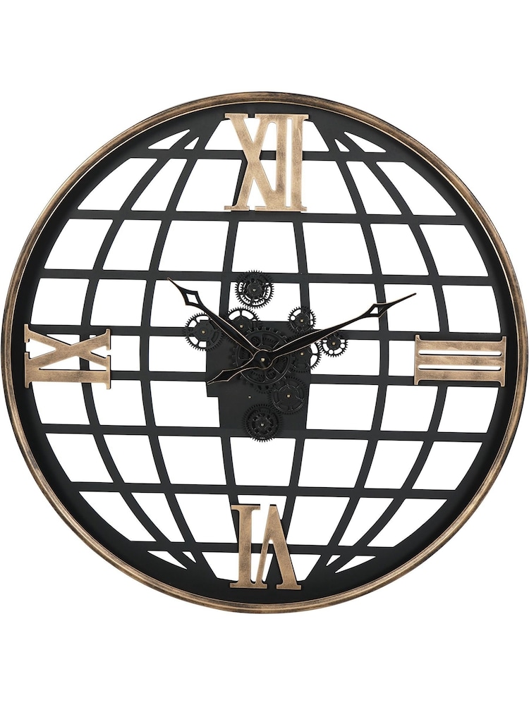 Libra Interiors Black Open Wall Clock Globe and Numerals 100cm - Image 2 of 6