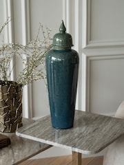 Libra Interiors Green Mediterranean Ginger Jar Reactive Glazed Ceramic Vase - Image 1 of 5