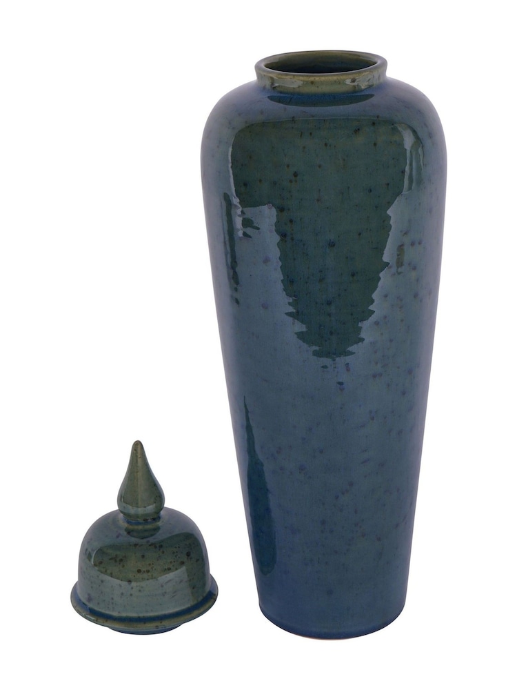 Libra Interiors Green Mediterranean Ginger Jar Reactive Glazed Ceramic Vase - Image 2 of 5