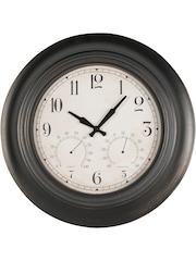 Libra Interiors Antique Black Outdoor Metal Clock with Temperature and Humidity - Image 2 of 6