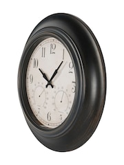 Libra Interiors Antique Black Outdoor Metal Clock with Temperature and Humidity - Image 3 of 6