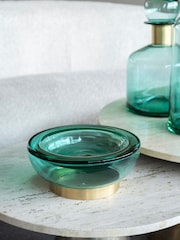 Libra Interiors Teal Jorum Collection Glass Bowl with Brass Detail - Image 1 of 6
