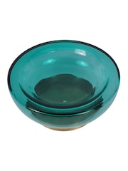 Libra Interiors Teal Jorum Collection Glass Bowl with Brass Detail - Image 2 of 6
