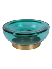 Libra Interiors Teal Jorum Collection Glass Bowl with Brass Detail - Image 3 of 6