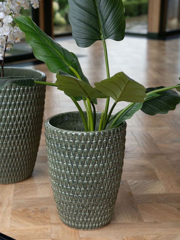 Libra Interiors Green Large Mediterranean Reactive Glaze Ceramic Planter - Image 1 of 5