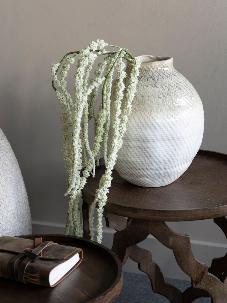 Libra Interiors White Taupe Large Ceramic Woven Vase - Image 1 of 5
