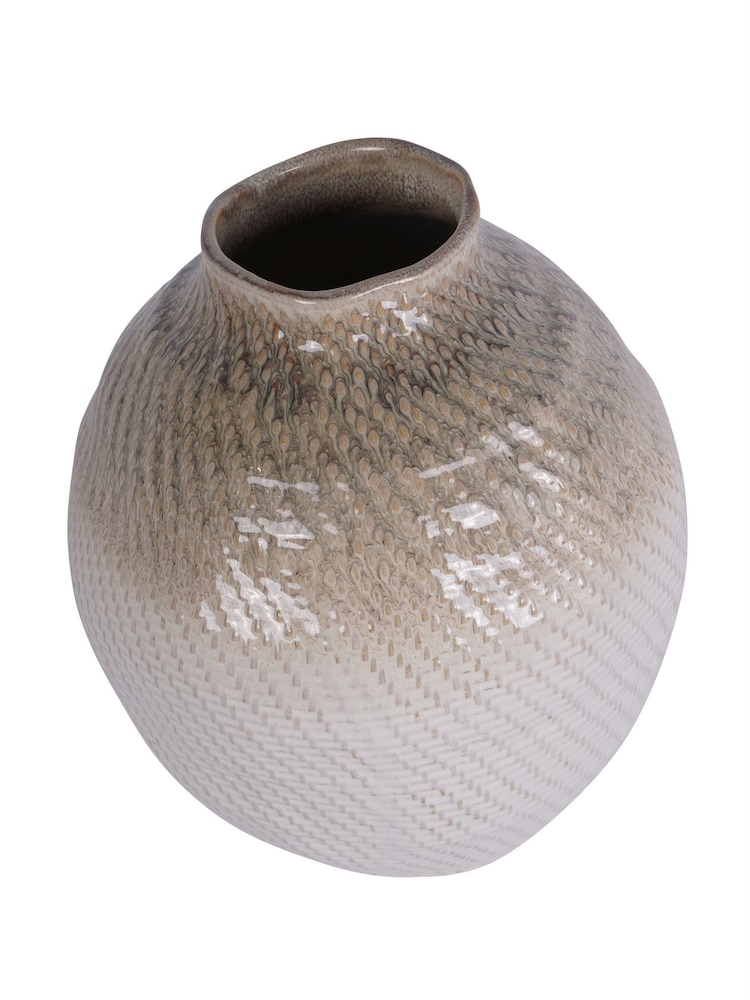 Libra Interiors White Taupe Large Ceramic Woven Vase - Image 2 of 5