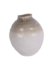 Libra Interiors White Taupe Large Ceramic Woven Vase - Image 3 of 5