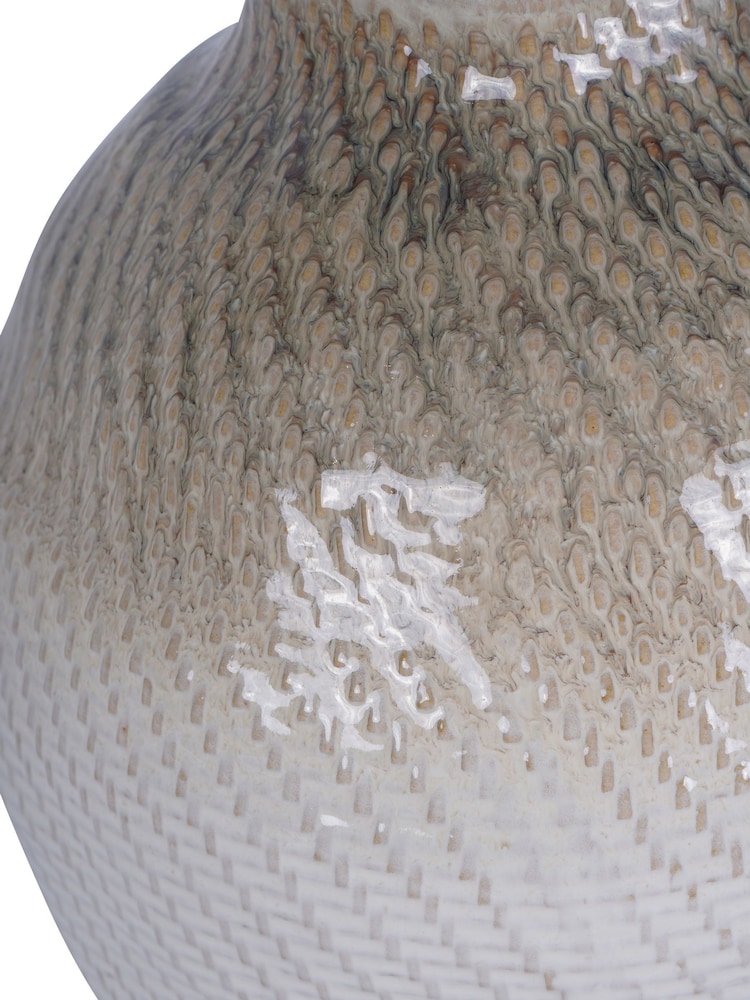 Libra Interiors White Taupe Large Ceramic Woven Vase - Image 5 of 5