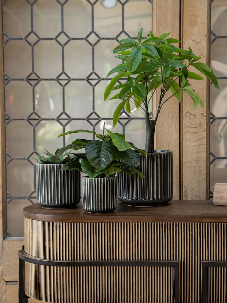 Libra Interiors Set of 3 Black Medini Reactive Glaze Ceramic Planter - Image 1 of 6