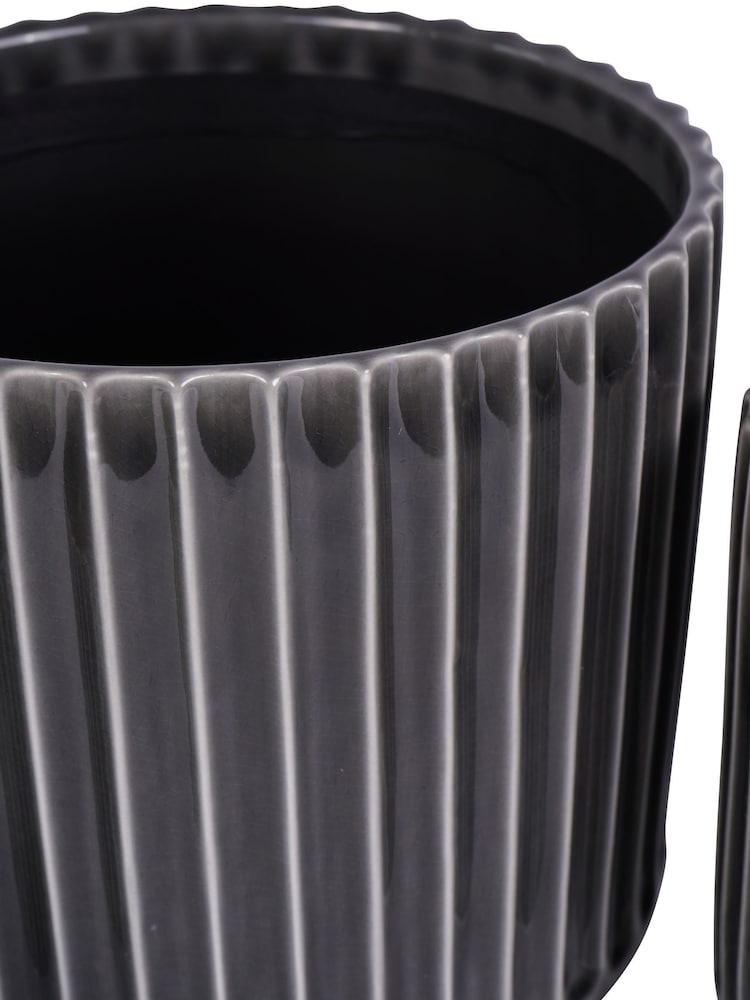 Libra Interiors Set of 3 Black Medini Reactive Glaze Ceramic Planter - Image 2 of 6