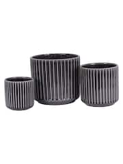 Libra Interiors Set of 3 Black Medini Reactive Glaze Ceramic Planter - Image 3 of 6