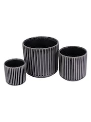 Libra Interiors Set of 3 Black Medini Reactive Glaze Ceramic Planter - Image 5 of 6