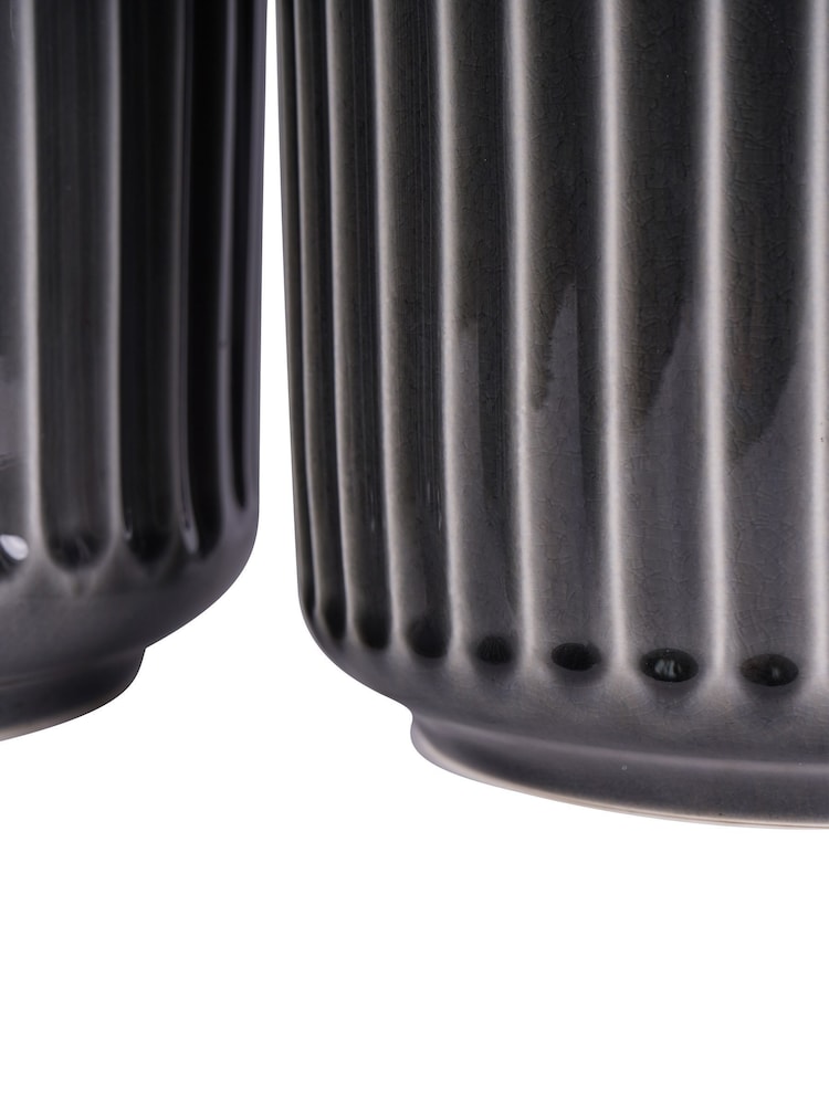 Libra Interiors Set of 3 Black Medini Reactive Glaze Ceramic Planter - Image 6 of 6