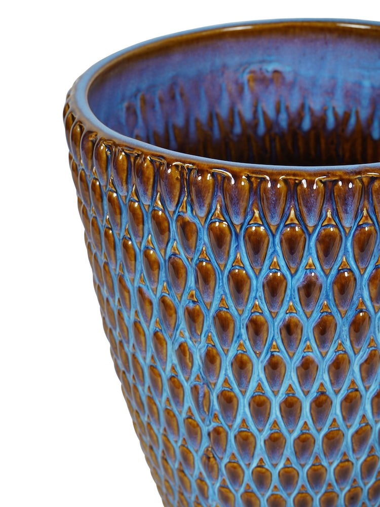 Libra Interiors Blue Large Mediterranean Reactive Glaze Ceramic Planter - Image 2 of 5