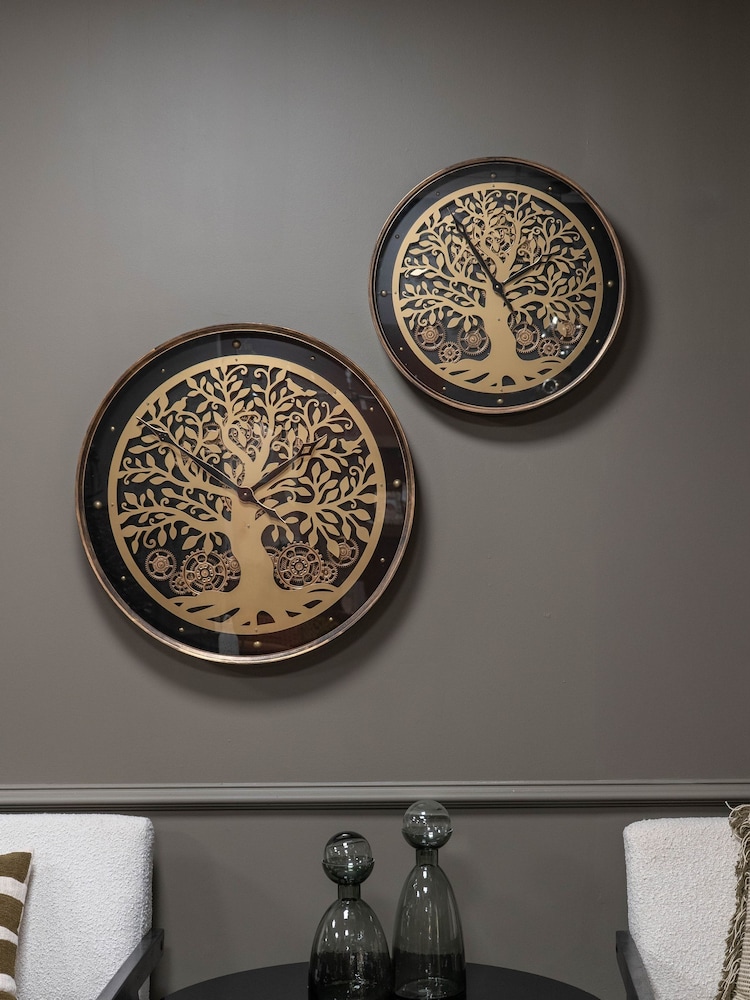 Libra Interiors Black Natural Viking Tree Wall Clock Moving Dials 80cm - Image 1 of 6