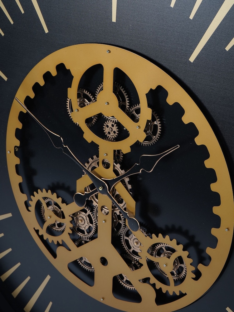 Libra Interiors Black Gold Palladium Wall Clock with Centre Moving Dials 100cm - Image 6 of 6