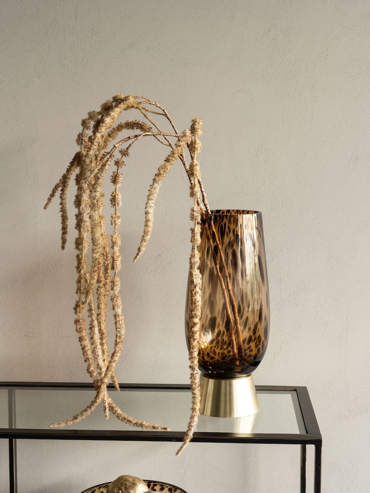 Libra Interiors Brown Black Savanna Glass Vase with Brass Base 40cm - Image 1 of 5