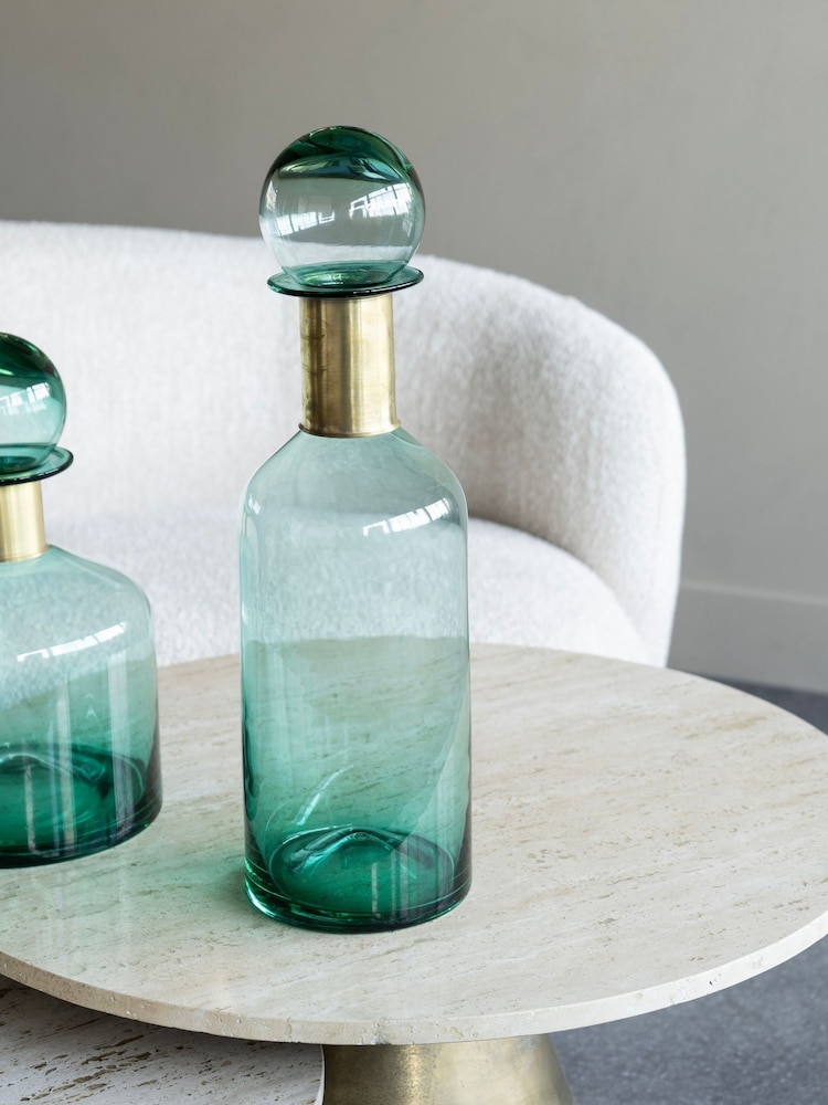Libra Interiors Teal Jorum Collection Glass Bottle Tall with Lid Brass Detail - Image 1 of 5