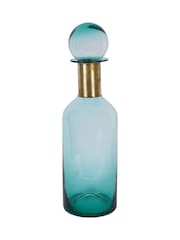 Libra Interiors Teal Jorum Collection Glass Bottle Tall with Lid Brass Detail - Image 4 of 5