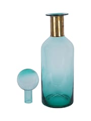 Libra Interiors Teal Jorum Collection Glass Bottle Tall with Lid Brass Detail - Image 5 of 5